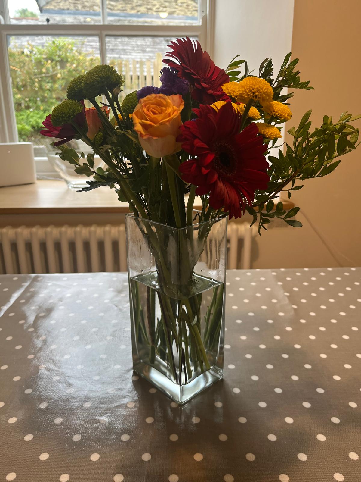 Fresh flowers on the dining table